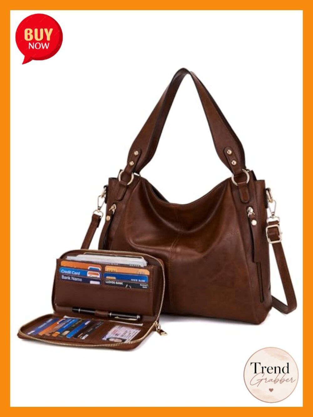 Women's Hobo Handbag & Wallet Set 2pcs Soft Faux Leather Shoulder Bag Tote